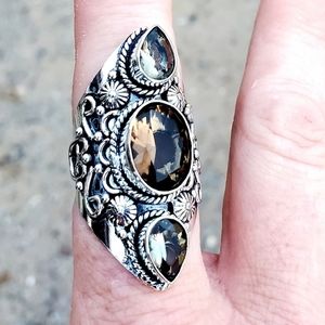New Smoky Topaz 925 Silver Statement Ring.